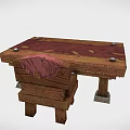 Wooden Table and Chair Set With Red Tablecloth Square Legs and Drawer Design