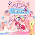 Vibrant My Little Pony Photo Spot With Pink Ferris Wheel Rainbow Elements And Spire Buildings