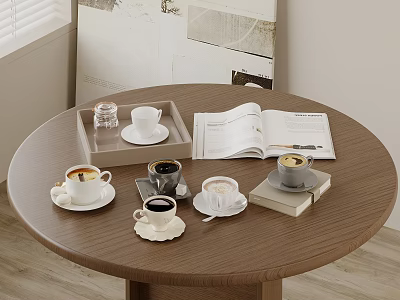 Round Table With Coffee Cups Tray Books And Magazine 3d model Round Table With Coffee Cups Tray Books And Magazine 3d model