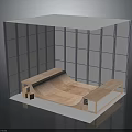 Indoor Skateboard Training Facility With Wooden Ramp Platform And Metal Frame Structure