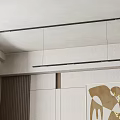 Modern Linear Chandelier In Minimalist Interior With Light Ceiling And Beige Wall Artwork 3d model