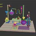 Colorful Laboratory Setup With Flasks Test Tubes Burette Condenser Stand And Workbench