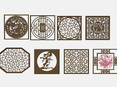 Traditional Chinese Wooden Lattice Room Dividers With Intricate Geometric Dragon And Floral Patterns 3d model