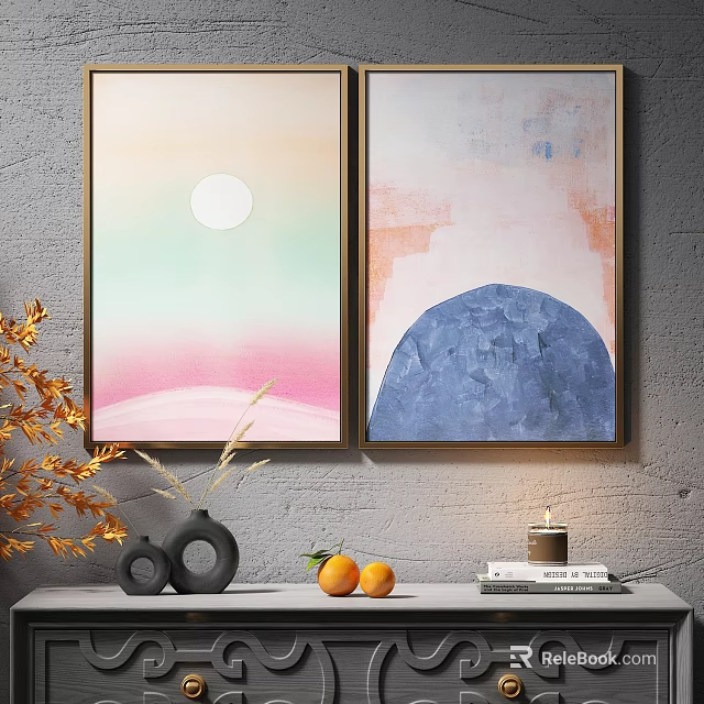 Abstract Art Paintings With Gradient Colors Circular And Semicircular Forms 3d model