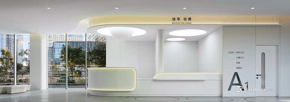 Modern Hospital Outpatient Clinic Registration Reception Desk With Bright Lighting 3d model 