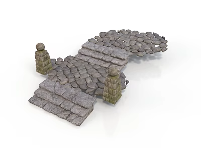 Curved Stone Walkway Architecture In Garden With Steps And Decorative Pillars 3d model