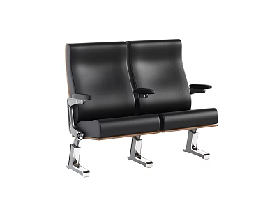 Comfortable Two Seat Black Leather Bench With Metal Frame And Armrests 3d model