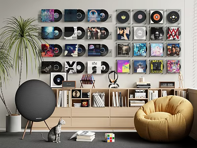 Stylish Vinyl Record Wall Decor Arranged in Circular Rows on Living Room Wall 3d model