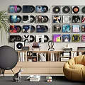 Stylish Vinyl Record Wall Decor Arranged in Circular Rows on Living Room Wall