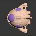 Futuristic Golden Aerospace Probe With Purple Circular Windows And Metallic Design