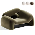 Modern Olive Green Single Sofa With Curved Design Velvet Upholstery And Round Pillow
