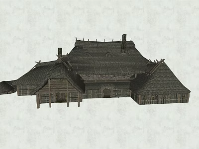 Traditional Japanese Architectural Structure With Sloped Thatched Roofs And Wooden Design 3d model