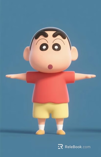 Cartoon Man With Short Hair Big Eyes Open Arms Red Shirt Yellow Pants Blue Background 3d model 