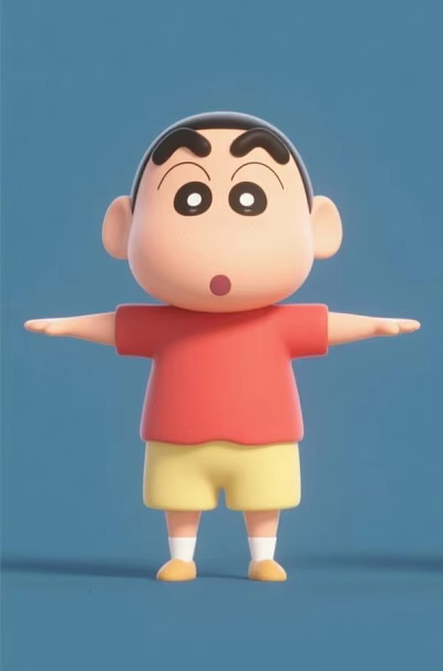 Cartoon Man With Short Hair Big Eyes Open Arms Red Shirt Yellow Pants Blue Background 3d model