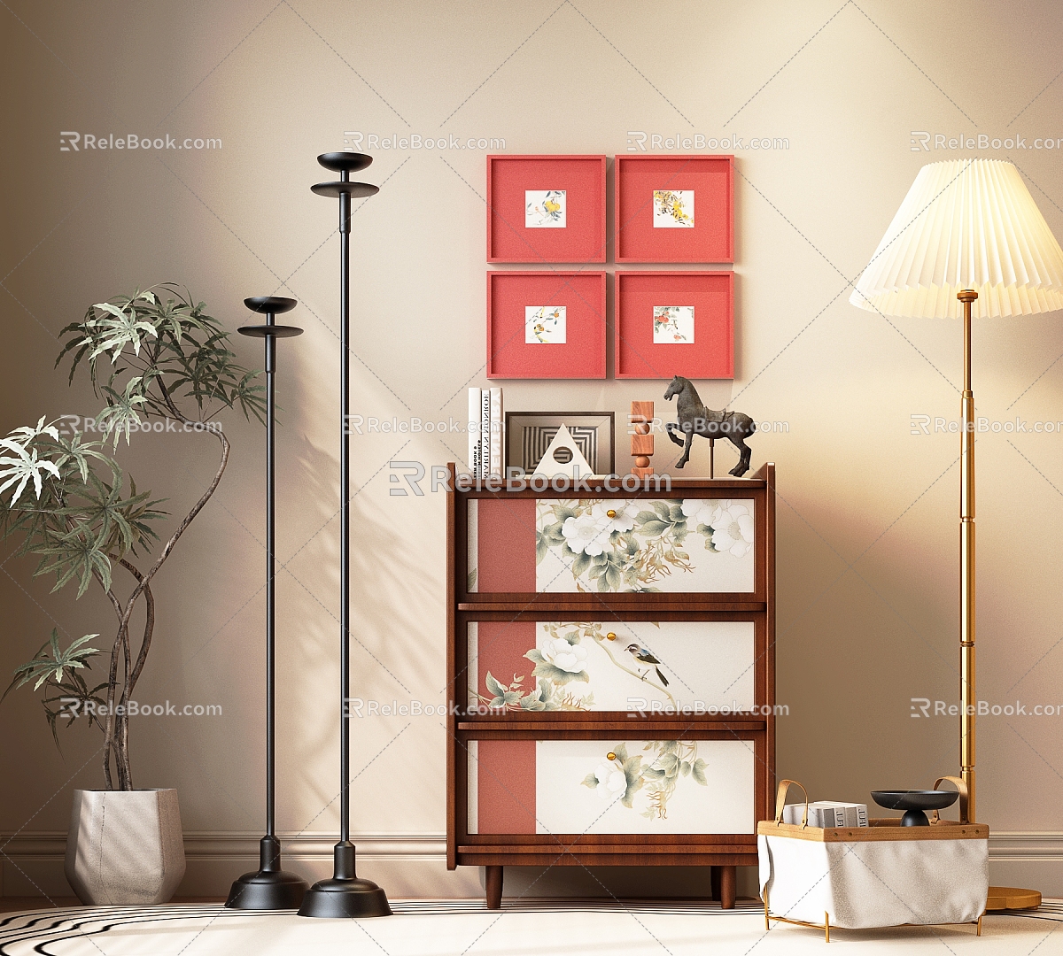 New Chinese Style Bucket Cabinet New Chinese Style Entrance Cabinet New Chinese Style Sideboard New Chinese Style Decorative Painting New Chinese Style Color Painting Decorative Cabinet 3d model