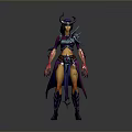 Fantasy Woman With Horns In Armored Outfit Purple Blue Accents Standing Pose
