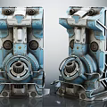 Blue Gray Metallic Mechanical Devices With Circular Components And Sci Fi Industrial Design 3d model