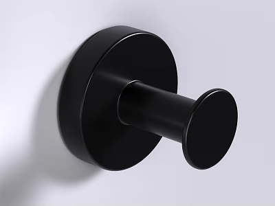 Black Modern Wall Mounted Hook With Sleek Round Design On White Surface 3d model