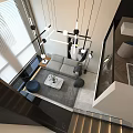 Modern Living and Dining Room Interior With Sofa Staircase Open Layout And Abstract Painting