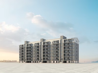 Modern Multi Story Residential Building With Balconies And Blue Sky Background 3d model