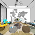Modern Hotel Public Lounge Area With Colorful Chairs Sofa Round Rug And Chandelier