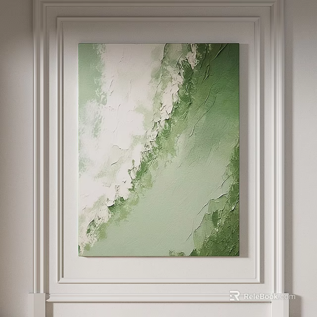 Modern Textured Green And White Abstract Painting For Wall Art Decoration 3d model 