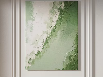 Modern Textured Green And White Abstract Painting For Wall Art Decoration 3d model