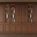 Elegant Wooden Bookcase With Glass Doors And Shelved Decorative Books