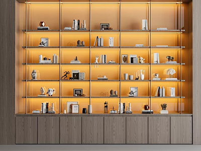 Modern Wooden Bookcase With Built In Lighting And Shelves For Books And Decor 3d model