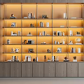 Modern Wooden Bookcase With Built In Lighting And Shelves For Books And Decor