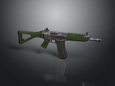 Green And Silver Assault Rifle With Magazine Grip And Barrel Design 3d model