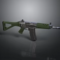 Green And Silver Assault Rifle With Magazine Grip And Barrel Design