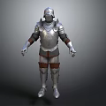 Silver Plated Medieval Knight Armor With Red Leather Accents In Standing Pose
