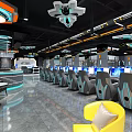 Modern Tech Style Cyber Cafe Interior Design With Comfortable Seats Multiple Computers And Spacious Layout 3d model