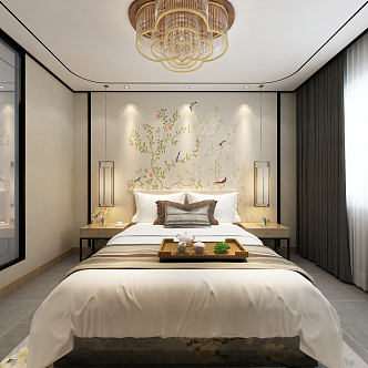 New Chinese Room Hotel Room 3d model