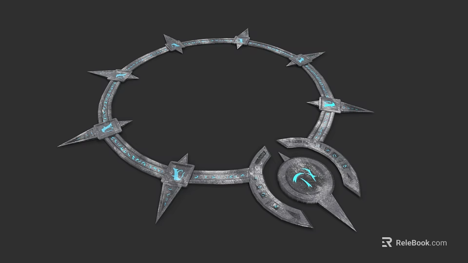 Decorative Metallic Pillars With Blue Glowing Accents And Intricate Spiked Ring Design 3d model 
