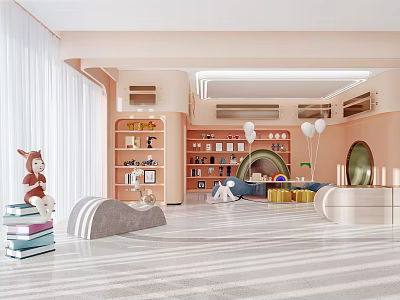 Modern Children Playroom Interior With Pastel Colors Bookshelves And Toys 3d model