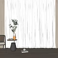 White Sheer Curtains And Beige Drapes In Modern Living Interior With Plant And Side Table
