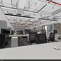 Modern Public Office Space Interior Design With Open Layout Workstations Glass Partitions And Computers 3d model