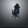 Modern Black And Blue Gaming Chair With Adjustable Armrests And Swivel Base Design