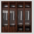 Wooden Wardrobe Interior With Glass Doors And Clothing Storage Compartments Drawers