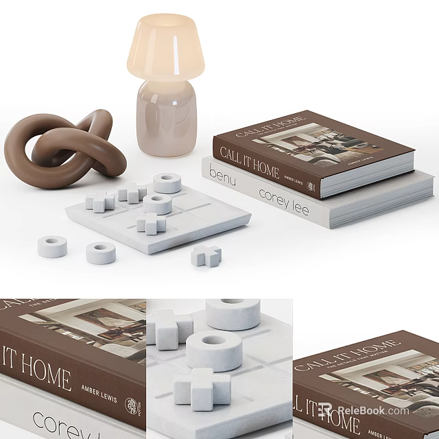 Modern Decorative Ornament Set With Geometric Shapes Books And Vase For Home Decor 3d model 