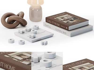 Modern Decorative Ornament Set With Geometric Shapes Books And Vase For Home Decor 3d model