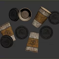Disposable Paper Cups For Daily Use With Black Lids And Orange White Design