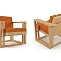 Elegant Modern Armchair With Wooden Frame Orange Cushion And Stylish Design