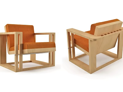 Elegant Modern Armchair With Wooden Frame Orange Cushion And Stylish Design 3d model
