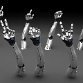 Silver Robotic Mechanical Arms With Diverse Hand Gestures And Blue Accents 3d model