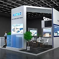 KSTAR Exhibition Booth With Green Solution Display Screen Reception Desk And Green Plants