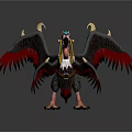 Mythical Bird With Black Red Wings Golden Decorations Blue Eyes White Head And Orange Claws