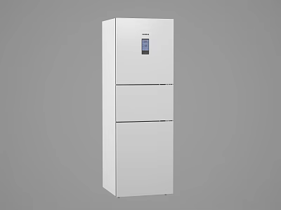 White Three Door Refrigerator Freezer With Digital Display And Modern Design 3d model